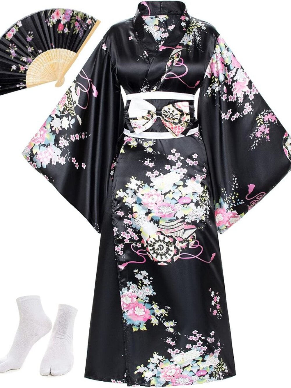 Japanese Anime Women's Kimono Robe Geisha Yukata Sweet Dress Blossom Satin Bathr